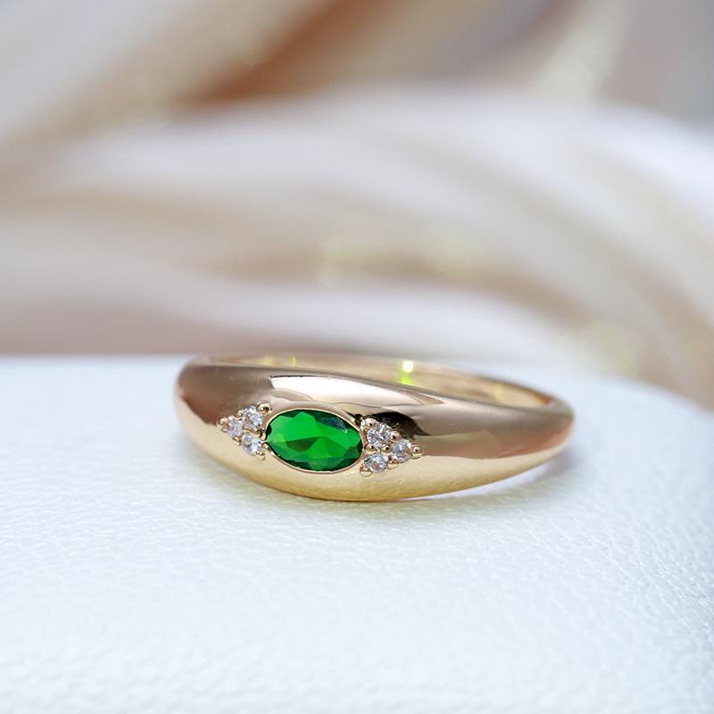 New Emerald Oval Cut Natural Zircon Ring For Women Rose Gold Color Fashion High Quality Daily Fine Wedding Jewelry