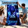 Custom Name Personalized Jinx Print Beach Towel, for Trip Camping Beach Party Home Decor, Birthday Gift for Family & Friends