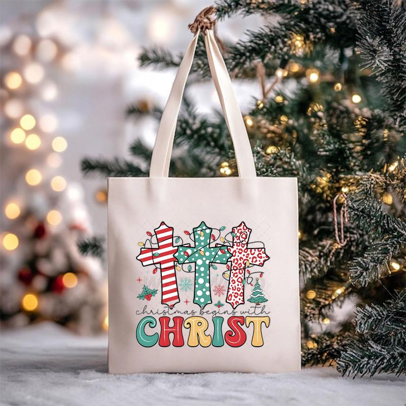 Christmas Christmas Printed Canvas Bag Large Capacity Casual Trend Student Shoulder Bag Tote Bag