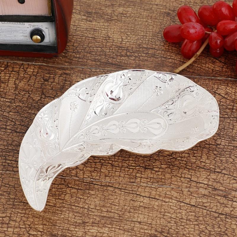Fruit Tray, Alloy Cake Plate, Silver Large-Sized Leaf Shape Snack Disc,Nuts Organizer Wedding Party Desktop Decoration,22.5 cm