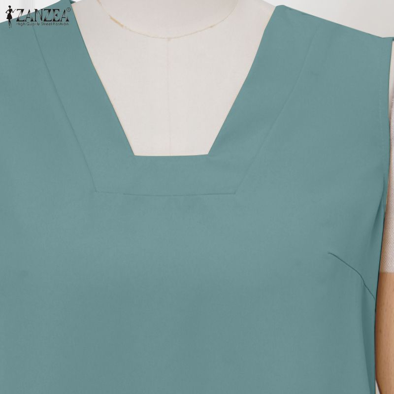 ZANZEA Women Summer Square Collar Casual Sleeveless Dress