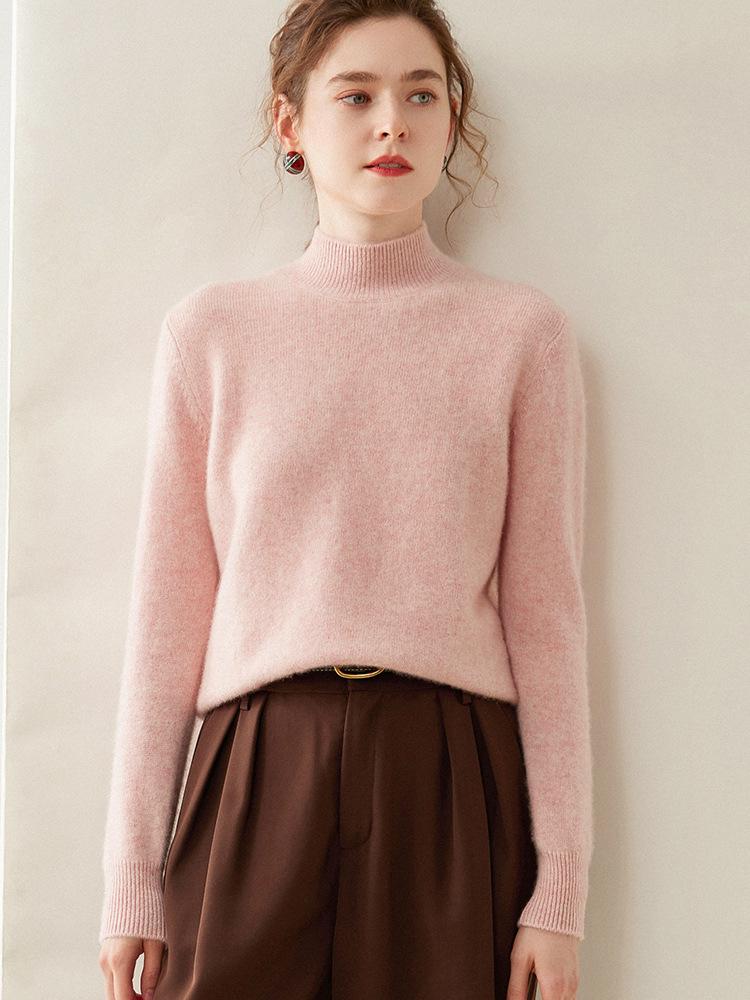 Gray Women's Cashmere Semi-High Neck Sweater - Thickened Wool Knit for Autumn and Winter