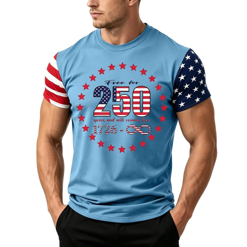 Men's Independence Day Flag Print Short Sleeve T-Shirt, Loose Casual Daily Summer Tops