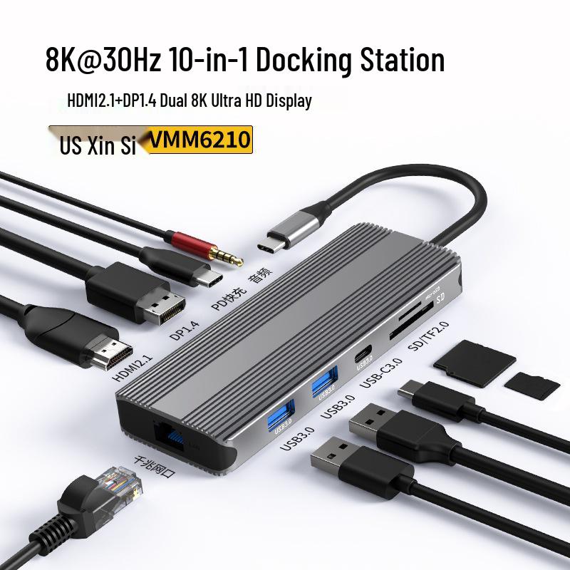 8K HD Docking Station: HDMI 2.1/DP 1.4, Triple Display, Gigabit Ethernet, USB 3.0 Laptop Converter