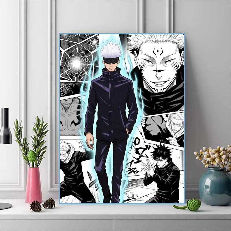 Jujutsu Kaisen Manga & Key Character Set Pattern 3pcs 100% Round Full Drill 5D DIY Diamond Painting Embroidery Cross Stitch Rhinestone Décor