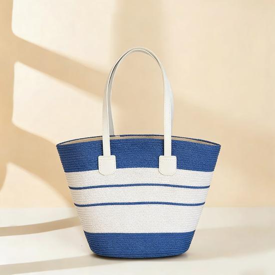 2Pcs/Set Hat Tote Bag Set Striped Print Wide Brim Straw Hat Handmade