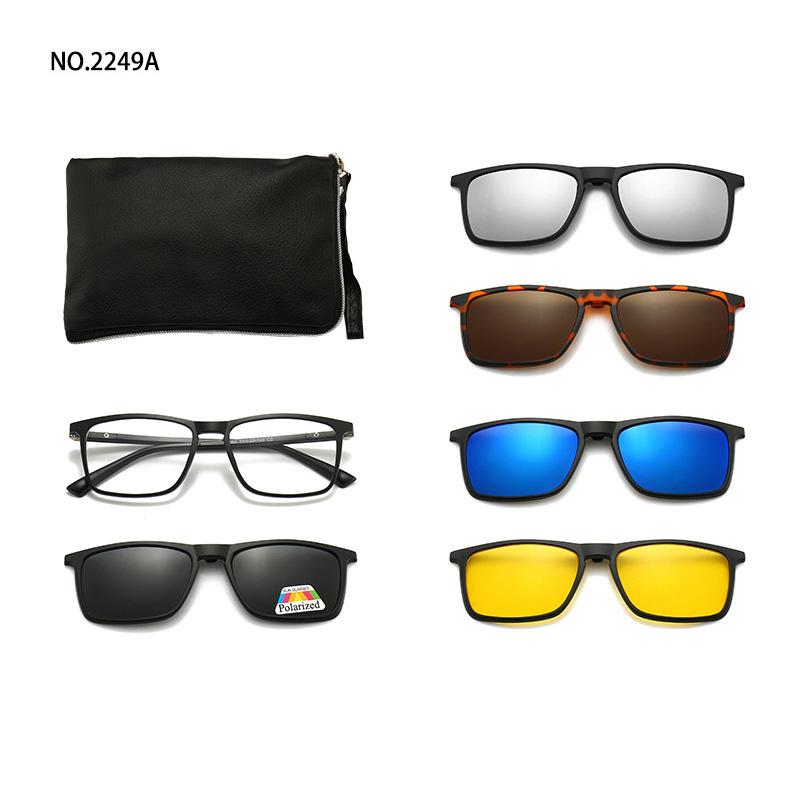 Transparent Square Frame Women Sunglasses 6 In 1 Magnetic Clip Glasses Men Night Vision Eyewear