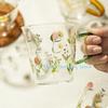 High Temperature Resistant Glass Cup, Creative Flower Patterned Coffee Mug, Breakfast Cups, with Handle Transparent Wine Glass