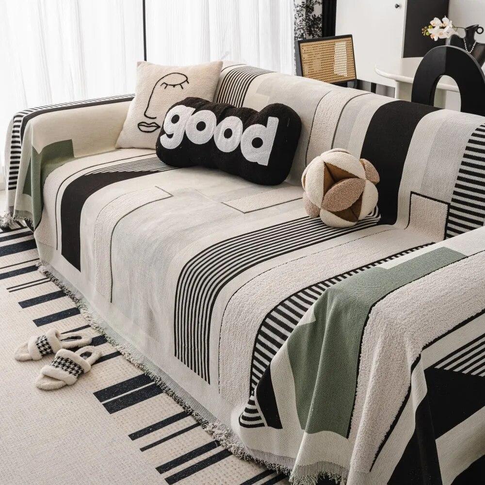 Tapis de Pique-nique de Camping Plaid pour Canapé de Salon Position Couple Moderne Luxe Plaid Color Block Couverture Douce