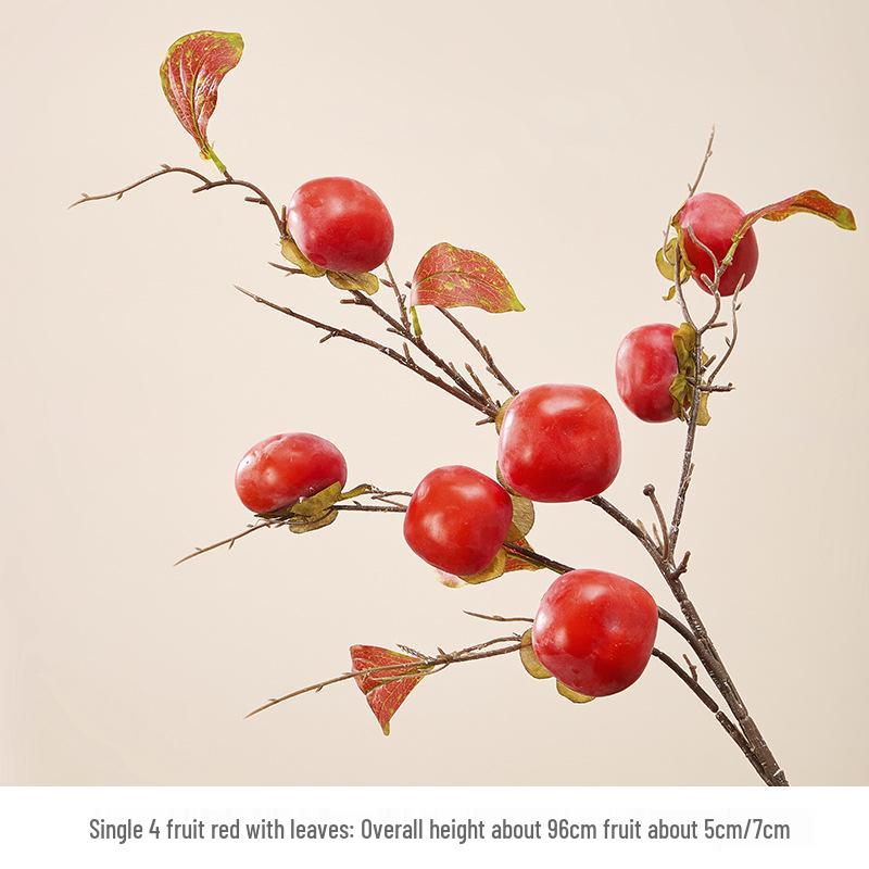 7-Head Persimmon Branch Ikebana Ornament: Artificial Ruyi Persimmon for Living Room or Dried Flower Display