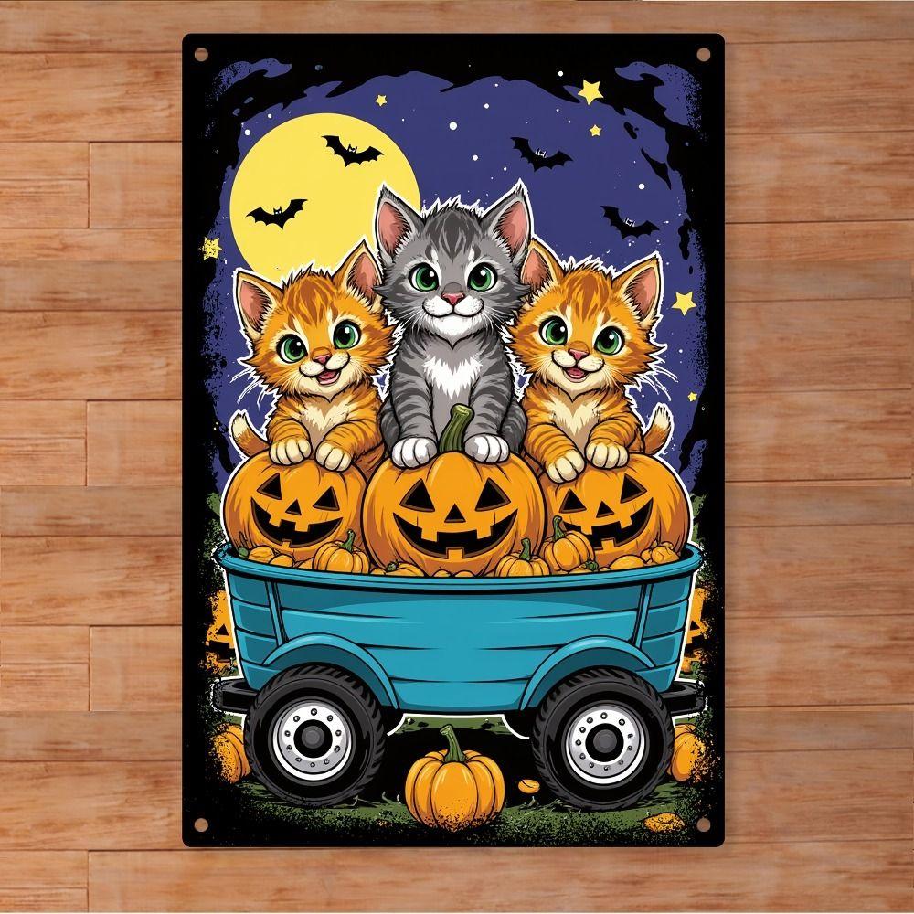 Witch Cat Forest Halloween Sign Metal Tin Sign 20x30 cm Wall Decor