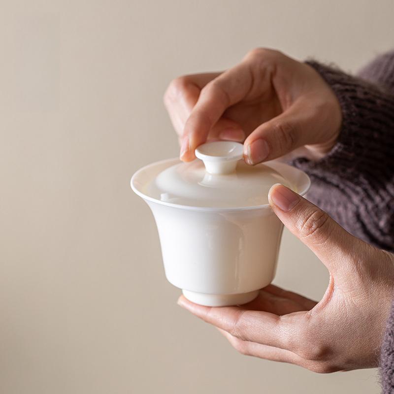111ml Thin Tires Horseshoe Gaiwan Aesthetic Anti-scald Tea Tureen Tea Bowl With Lid Kit Tea Brewing Cover Bowl Teaset Decoration