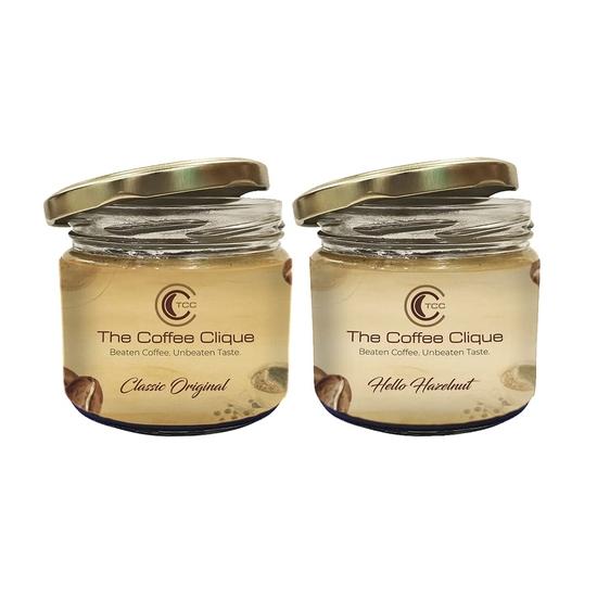 

Кофейная клика | Классический Оригинал + Привет Фундук | Взбитая кофейная паста | Кафе-подобный капучино дома | Комбо из 2 | 470 грамм