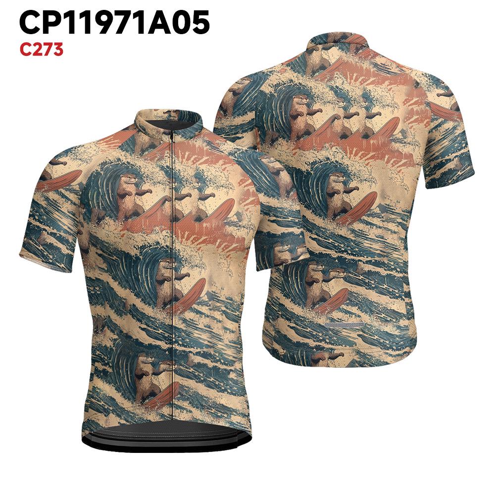 

Мужская велосипедная джерси с принтом морской волны и животных, быстросохнущая, дышащая, с коротким рукавом, для летней езды XL
