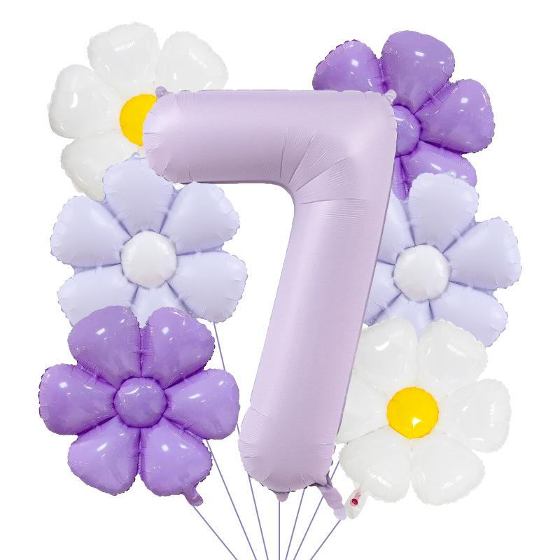 7pcs Matte Finish Daisy Balloon Number Wedding Decor Birthday Party Decoration Aluminum Foil Balloon Baby Shower Decorations