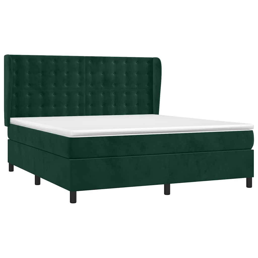 Box Spring Bed with Mattress Dark Green 160x200 cm Velvet