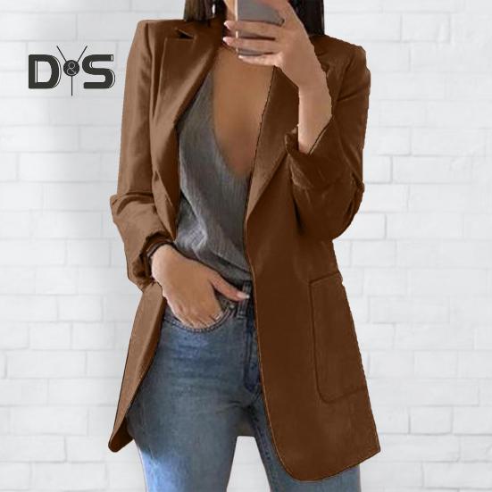 Women Suit Coat Lapel Long Sleeve Open Front Suit Jacket with Pockets Slim Fit Solid Color Business Office Lady Outwear