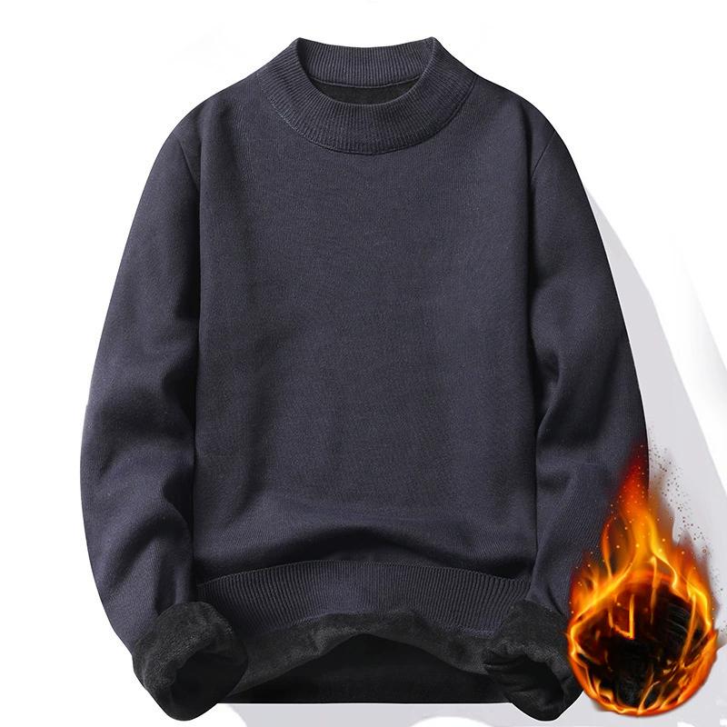 Autumn and Winter Men's Thick Half High Neck Velvet Sweater Solid Color Middle Neck Knitted Sweater Trendy Korean Version Men's Primer