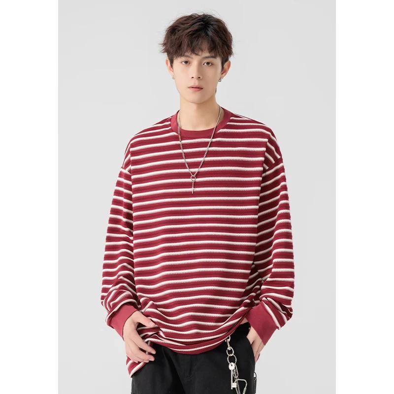 2026 Spring Men Striped Sweashirt Mens O-Neck T-Shirt Men Long Sleeve Base Shirt Male Vintage Tops Tees Unisex Pullover