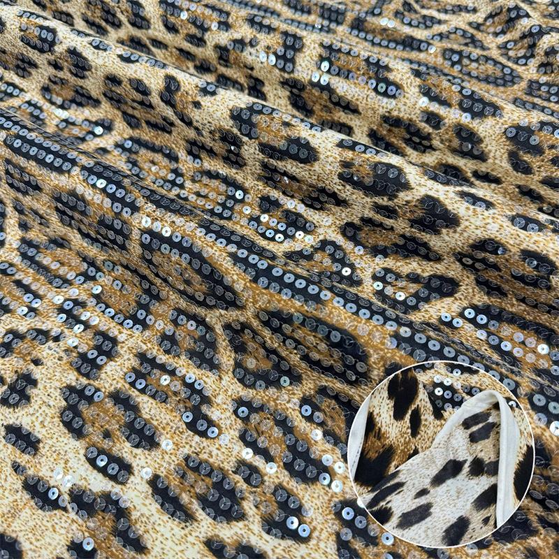 1 Yard Pailletten Leopardenmuster Stoff Durch Glänzenden Folienstoff Bekleidungszubehör Paillettenbestickter Stoff Kleid Nähen Textil