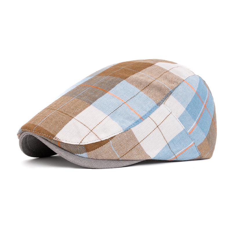 Colorful plaid beret for men and women, artistic forward hat, thin design, spring and autumn British retro newsboy hat