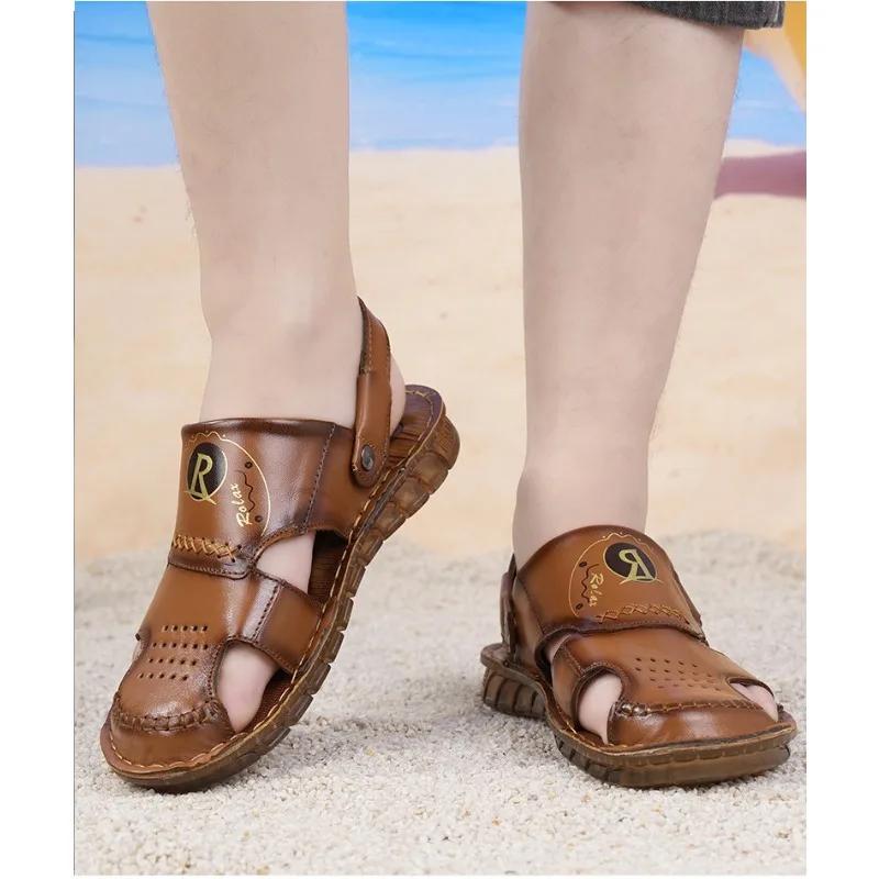 FashionSummer Leather Retro Hollow Beef Tendon Sole Outdoor Beach Men's Sandals Designer New Casual Soft Sole Indoor Man Slippers