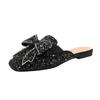 Baotou half slippers women's summer wear new bow-tie rhinestone cool slippers flat-soled single shoes half-tray shoes