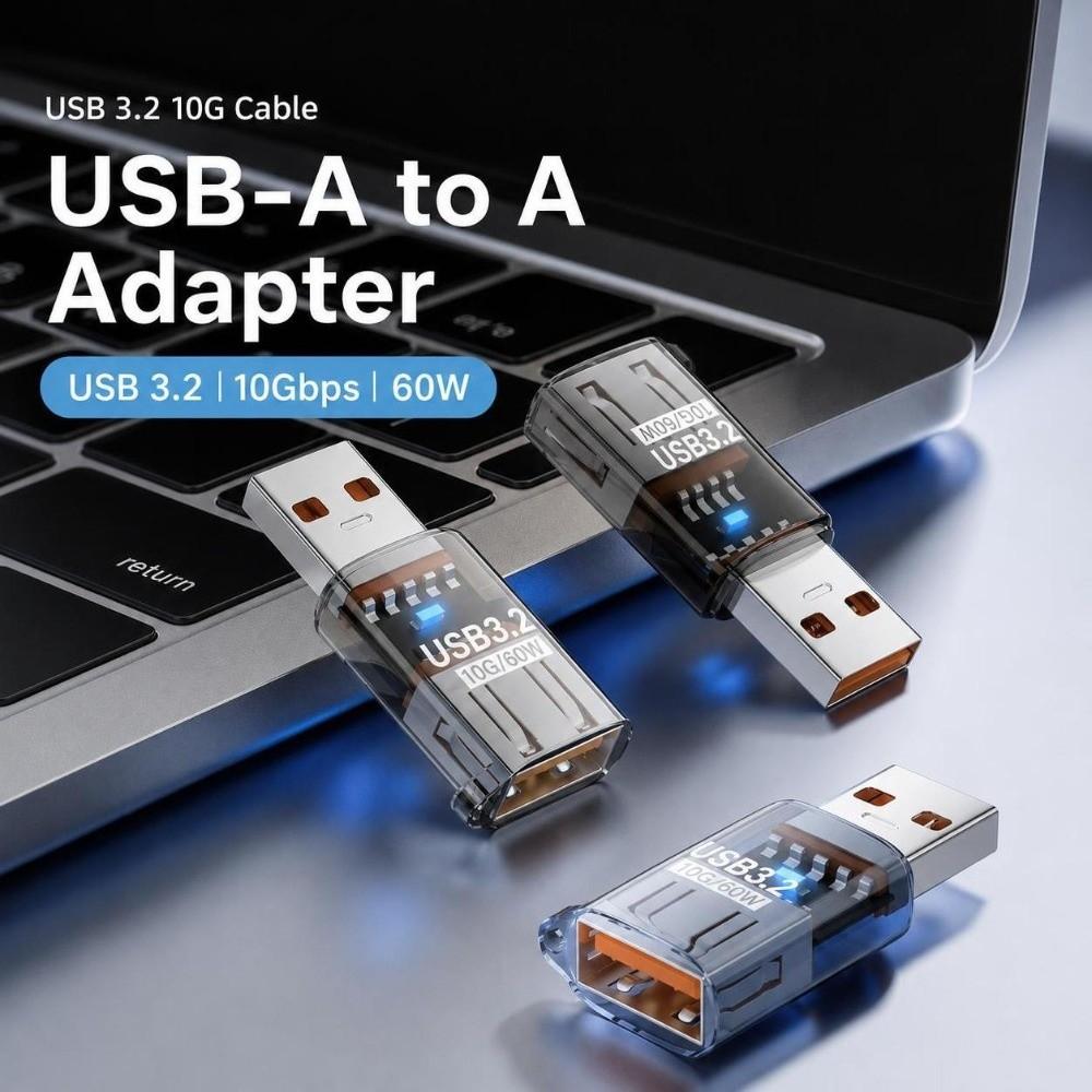 60W USB Extension Adapter Transparent USB Adapter USB Male To Female Adapter Vehicle Connection