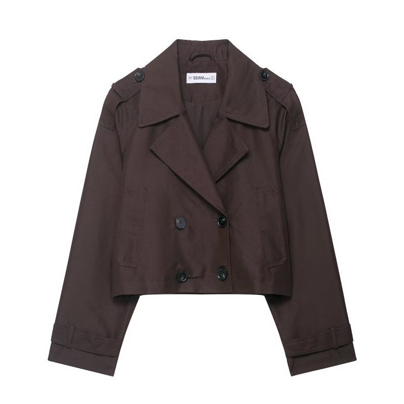 

Women s Casual Double-Breasted Short Trench Coat - European & American Style Large кавовий