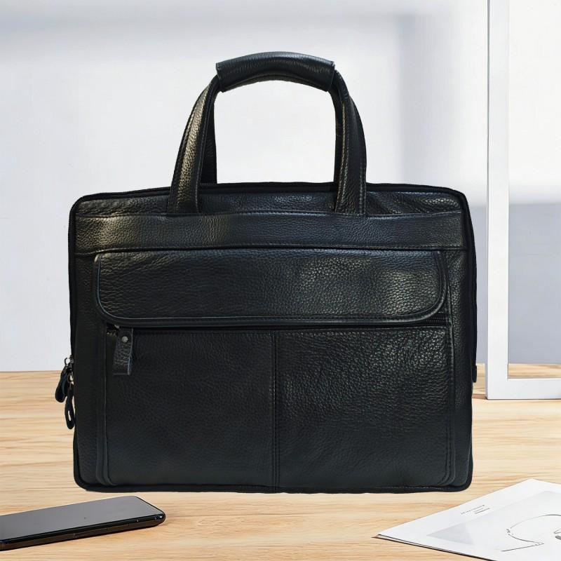 Genuine Leather Mens Business Briefcase Messenger Bag 15.6 Inch Laptop Vintage Style Shoulder Handbag