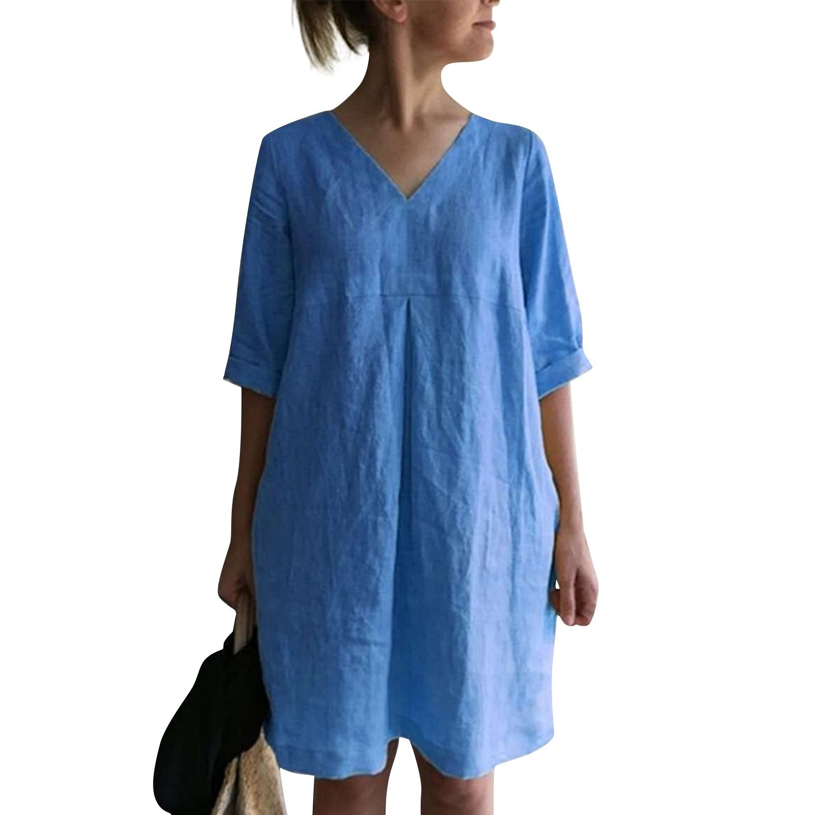 

Модная футболка с круглым вырезом, свободные удобные повседневные однотонные платья трапециевидной формы с семью рукавами S