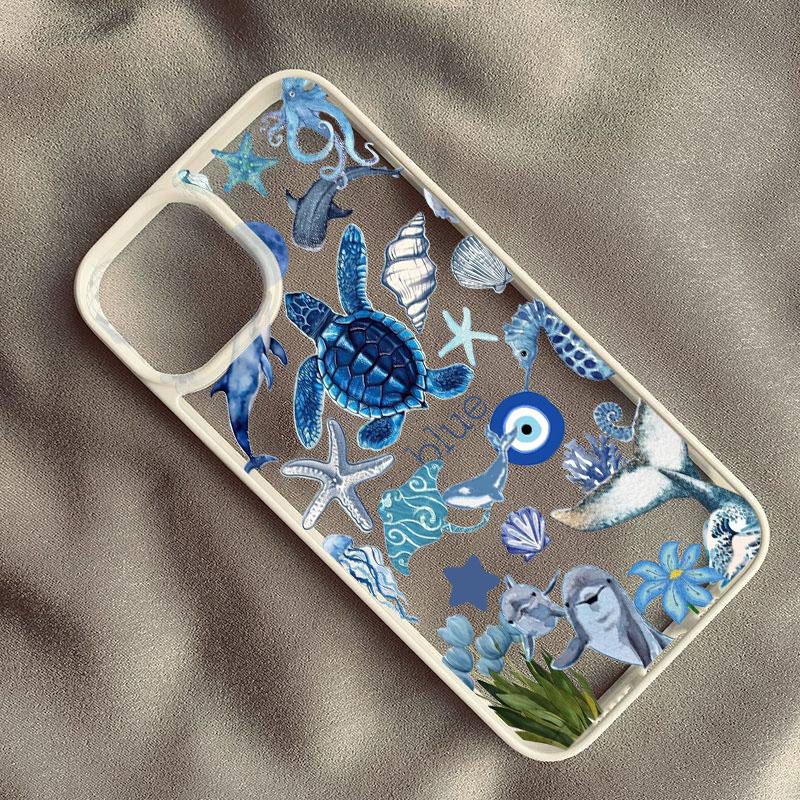 Summer Cool Turtle Pattern Phone Case for IPhone 16 15 14 13 12 11 Pro Max X Xs XR XSMax 8 7 Plus Sea Blue Turtle Design Covers