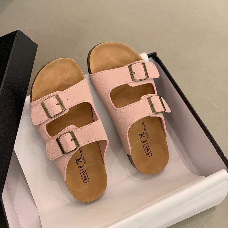 

Super version~ Soft leather retro cork bottom thick bottom buckle with Boken slippers women s sandals 40