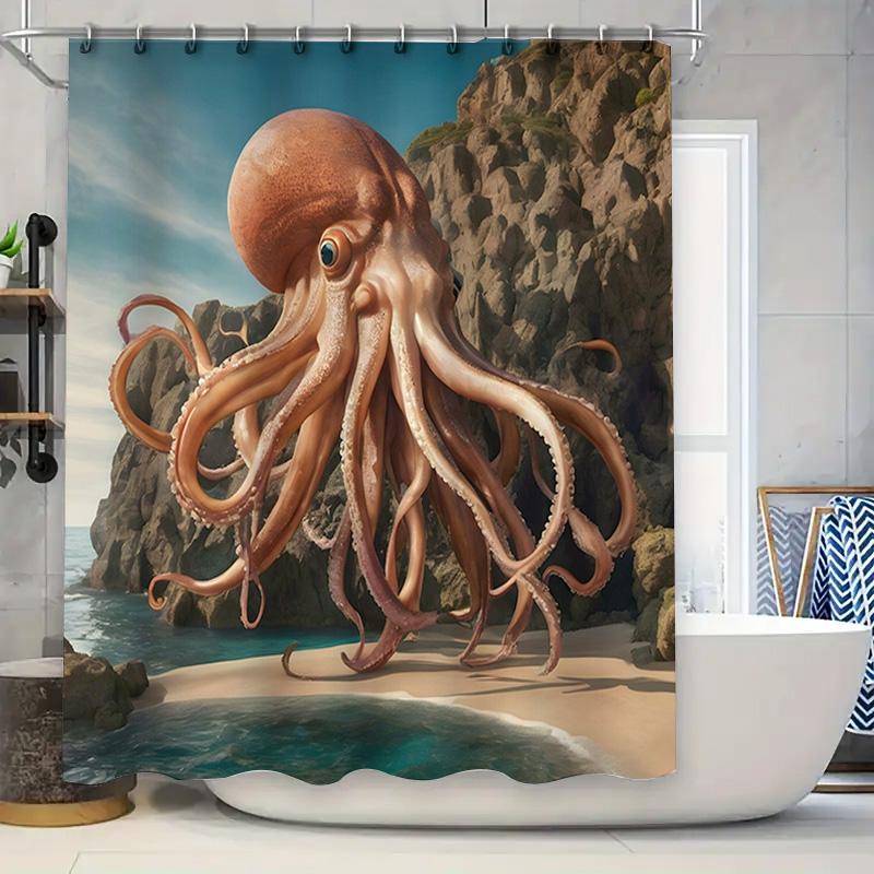 Octopus Shower Curtain Underwater Octopus Bathroom Decor Size69x70inches 90x180cm