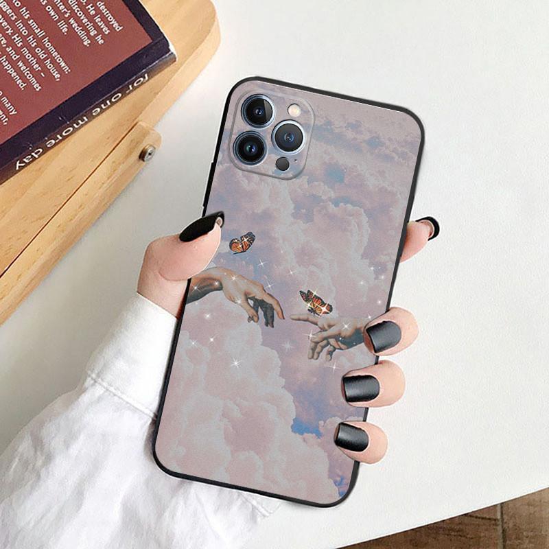 iPhone14 Plus mobile phone case, luxury pink flower butterfly mobile phone case, painted and anti-drop.
