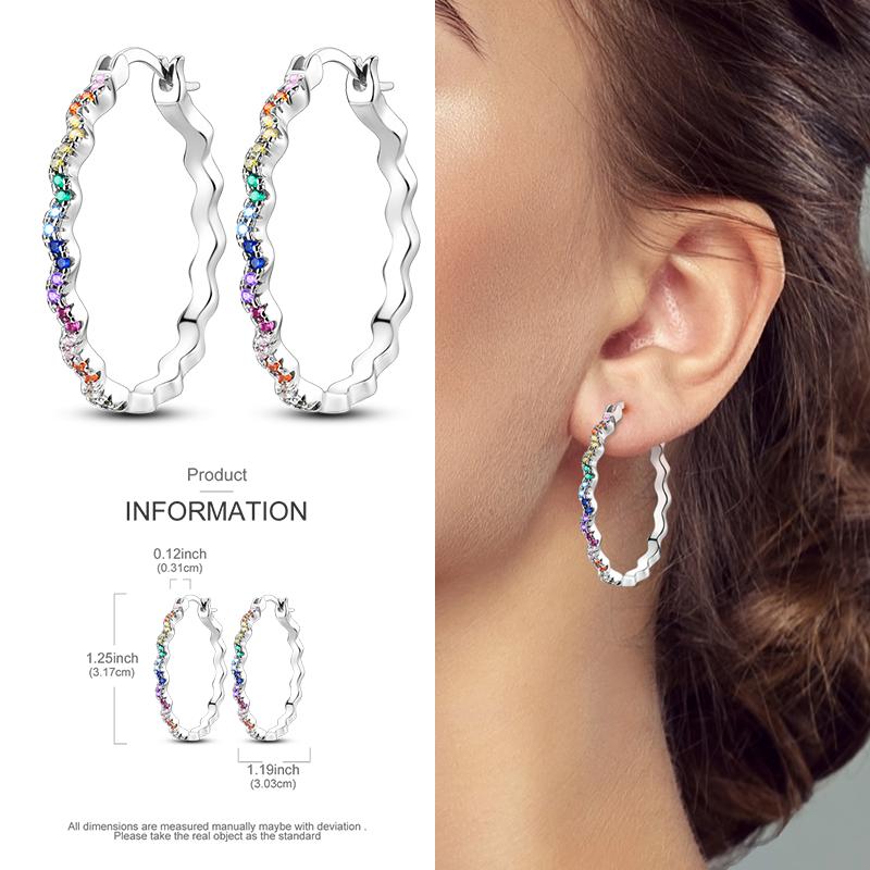 Boucles d'Oreilles Créoles en Argent 925 Zircon Coloré Boucles d'Oreilles Créoles Pavées Pour Femmes Filles Bijoux Cadeau