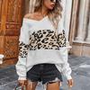 Winter V-collar Color Leopard Print Sweater Women Splicing Self-cultivation