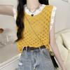 Hollow Sleeveless Vest for Women Niche Color Blocked Loose Knitted Vest Top