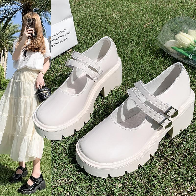 

Туфли Мэри Джейн женские осень и зима 2025 года новые туфли на круглой платформе с одним ремешком и круглым каблуком модные универсальные туфли на высоком каблуке 35