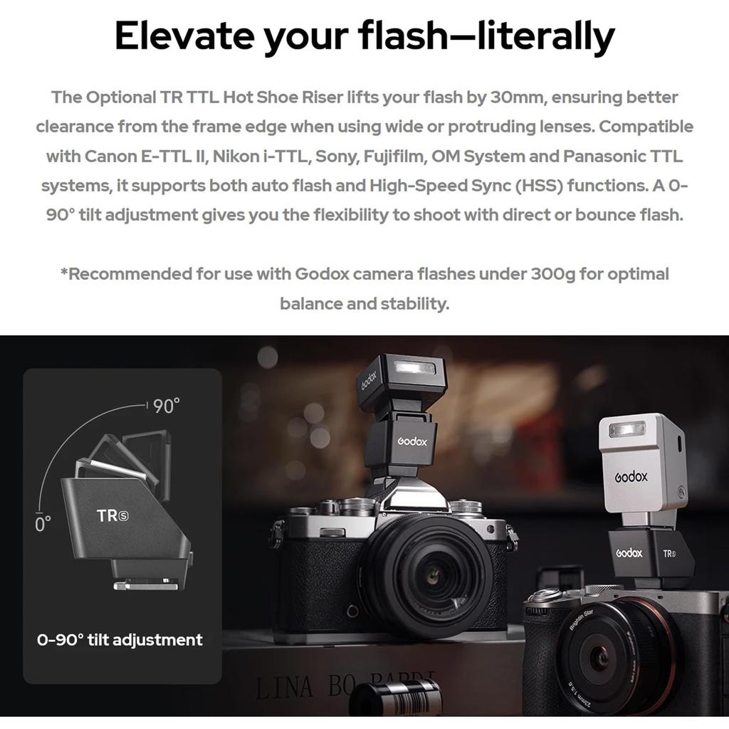 Godox TTL Hot Shoe Riser Extender for and Camera Increases Flash Height and Reduces Lens Compatible with Godox Flashes Under 300g TR-S iT20-S, iT22-S,