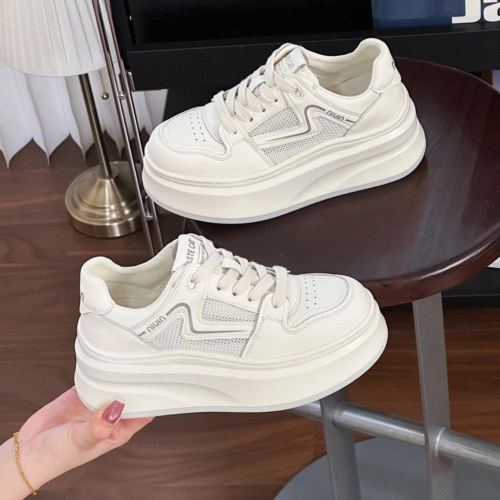 Summer leather platform white shoes women's 2025 new versatile popular mesh breathable muffin board shoes casual shoes