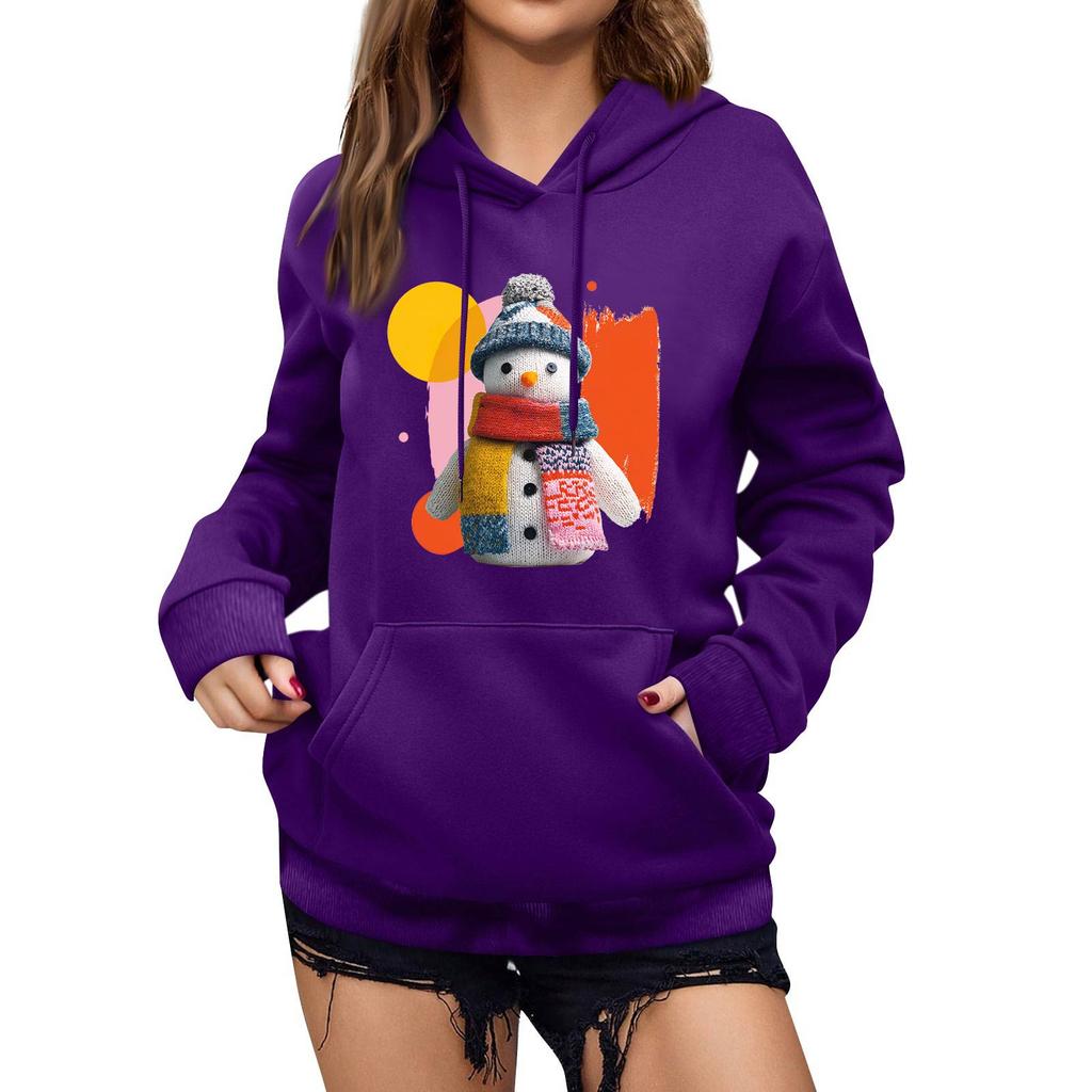 Women's Winter Christmas Printed Pullover Hooded Sweatshirt Fleece Long Sleeve Sweatshirt