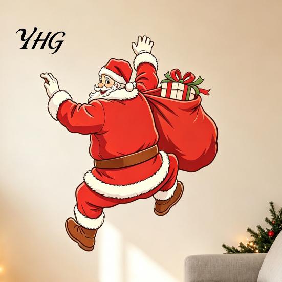 Waterproof PVC Wall Art Christmas Sticker, Self?Adhesive Climbing Santa Claus Decals, Funny Self Adhesive Mural Holiday Decor for Living Room
