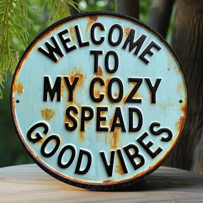 

2d Flat 20*20cm Circular Retro Wooden Welcome Sign, Welcome To My Comfortable Speed Rural Wall Decoration, with White Letters and Green Leaf Design 20*20cm
