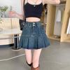 Hohe Taille Retro Falten Denim Rock Damen Sommer Koreanische Version zum Abdecken des Bauches und Zeigen der Schlankheit Design Sinn Nische A-Linie Kurzer Rock