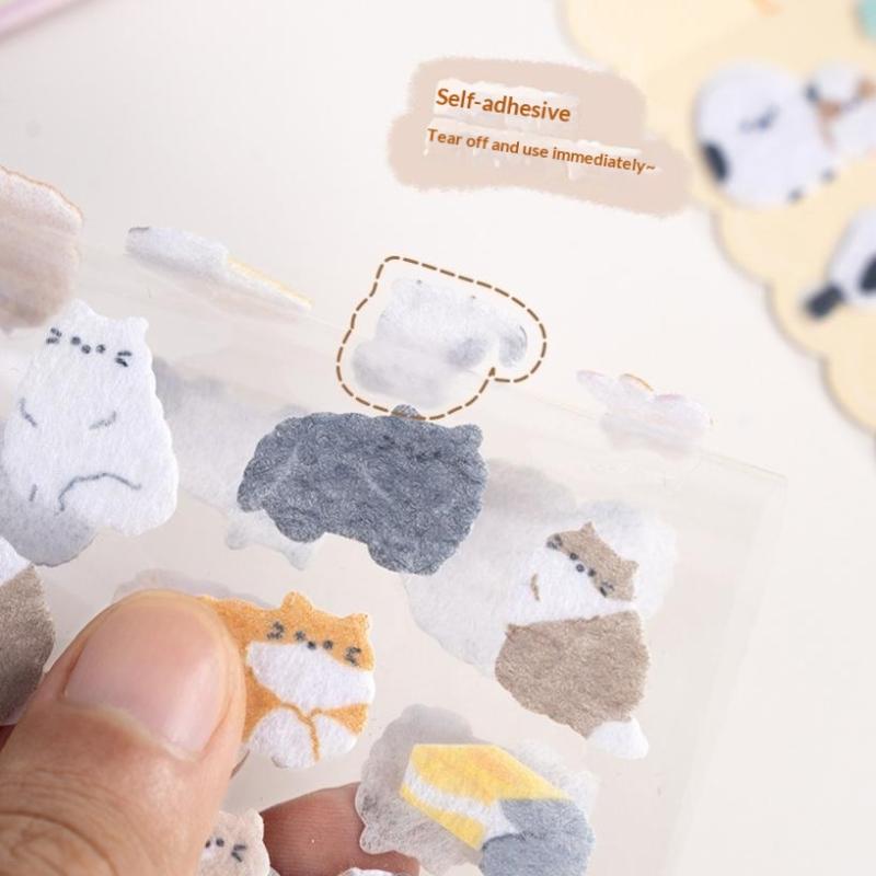 1/6Pcs Cute Cartoon Animals Cats Dogs Birds Felt Cloth Sticker 3D Relief Stickers Fun Scrapbooking Diy Diary Decoration Stickers