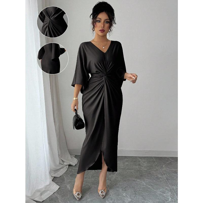 Summer New Style Pure Erotic and Laid-back Lace-up Knot-cut Waist Cinched Figure-hugging Sexy V-neck Dress