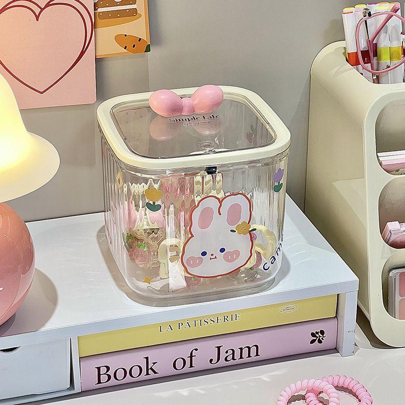 Kawaii Hair Accessories Desktop Transparent Storage Box Organizer with Lid Kids Girl Hairpin Storage Large Capacity Jewelry Box