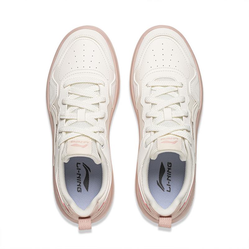 Li Ning Synthetic Leather Fashion Versatile Classic Comfortable Soft Low Top Casual Shoes Women Sneaker Cloud-White Silent-Purple AGCW490-3