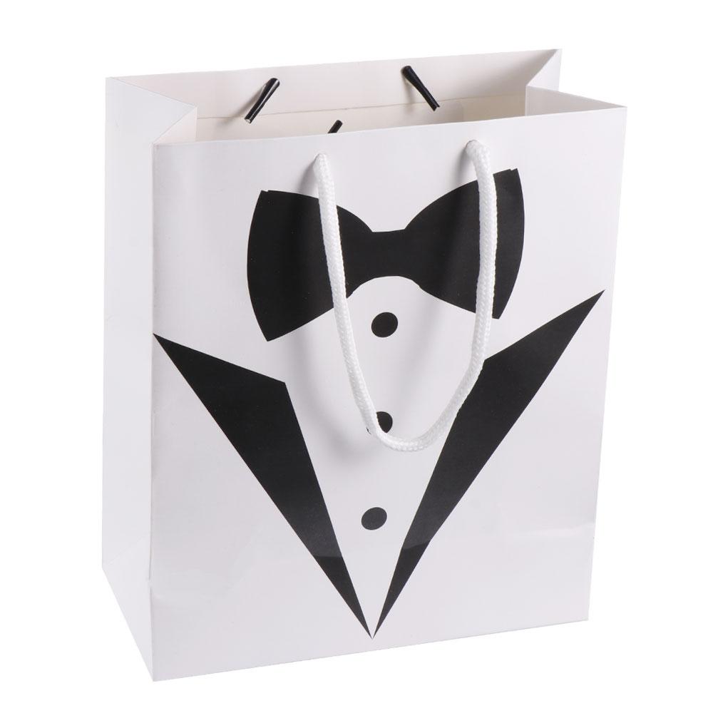 2/5pcs New Recyclable Party Supplies Tuxedo Groomsmen Thank You Shop Loot Gift Bag with Handles